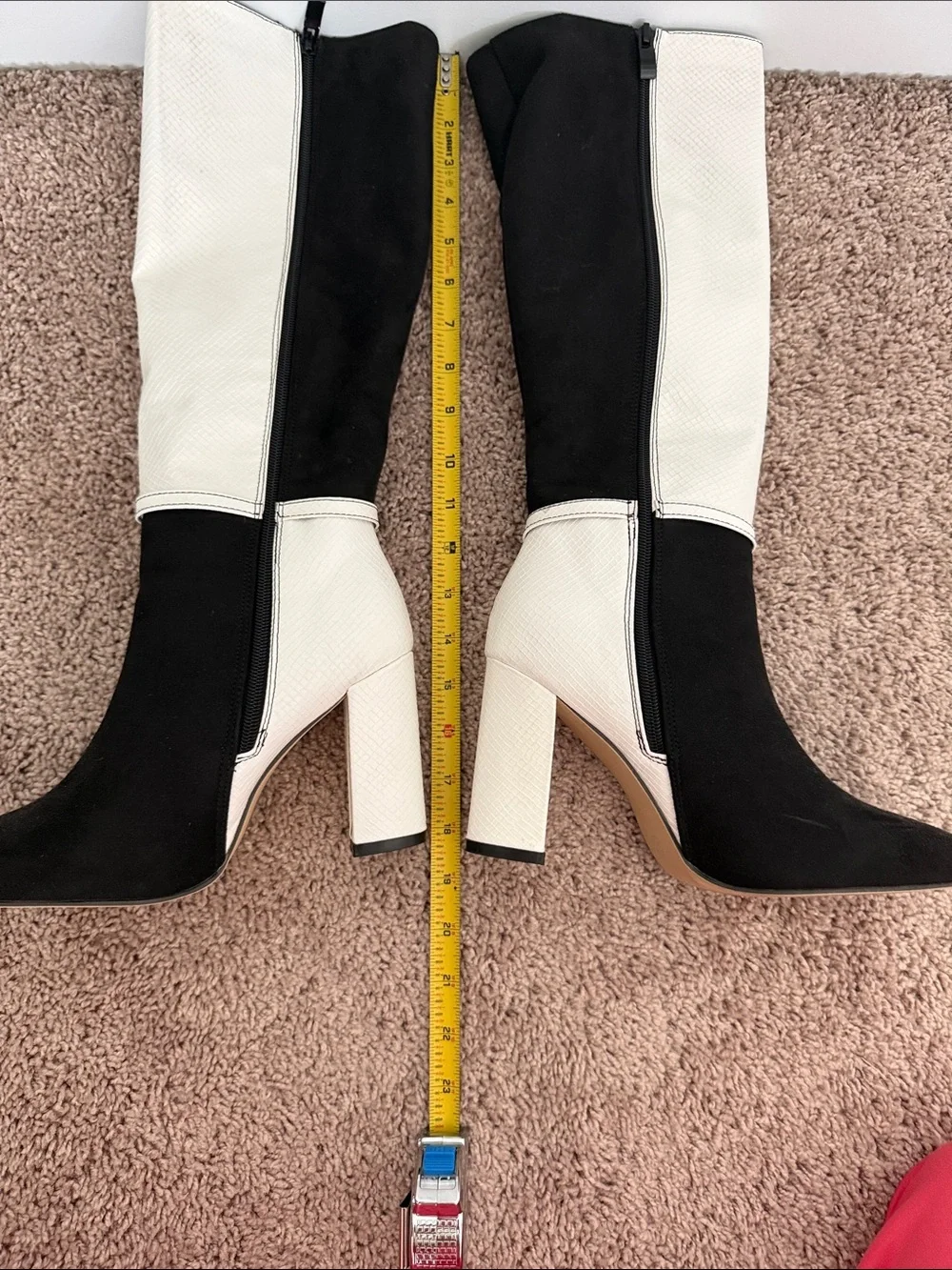 SHEIN Black and White Two-Tone Over-the-Knee Pointed Boots
